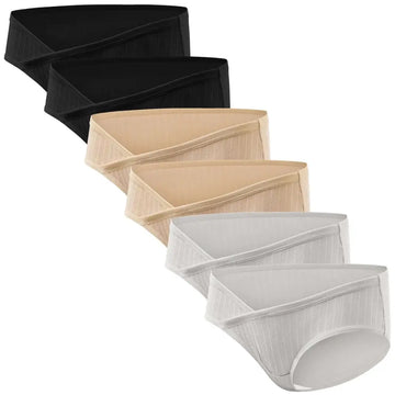 Set of five seamless ribbed cotton maternity underwear briefs in black beige and white with ribbed texture