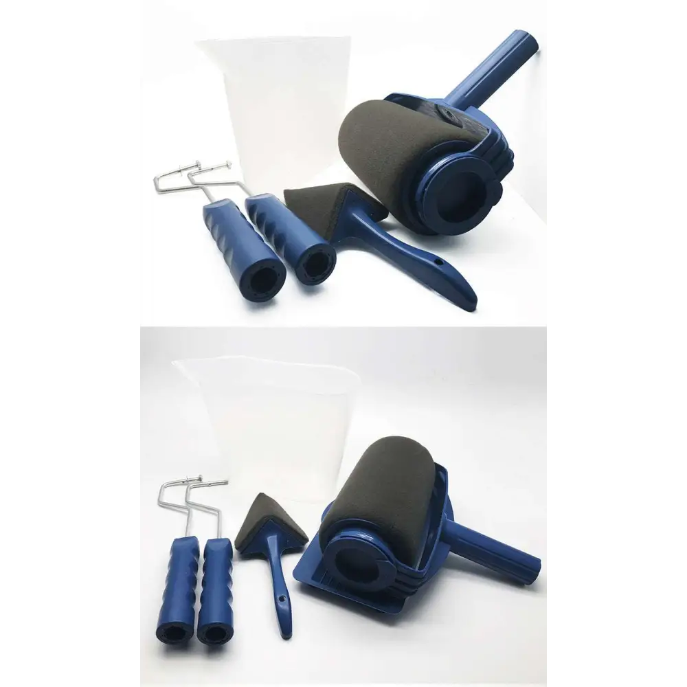 Blue plastic seamless sponge corner paint brush roller with black foam core and ergonomic handle for precise corner paint