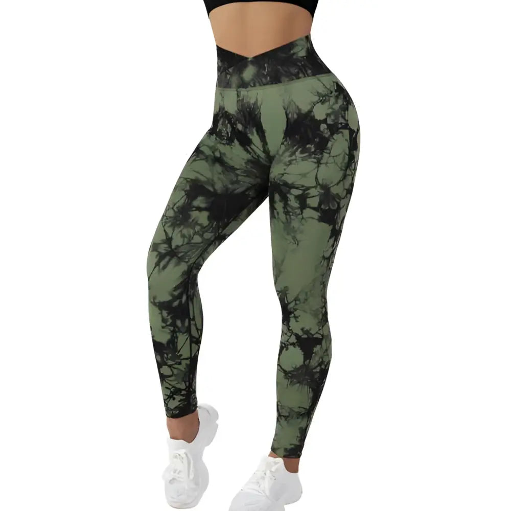 Seamless tie dye olive green and black high waisted yoga leggings women perfect for activewear and casual wear