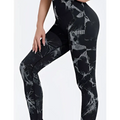 Black and white seamless tie dye high waisted yoga leggings women with abstract pattern for activewear