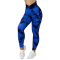 Seamless tie dye high waisted yoga leggings for women in blue and black with a comfortable stretch fabric