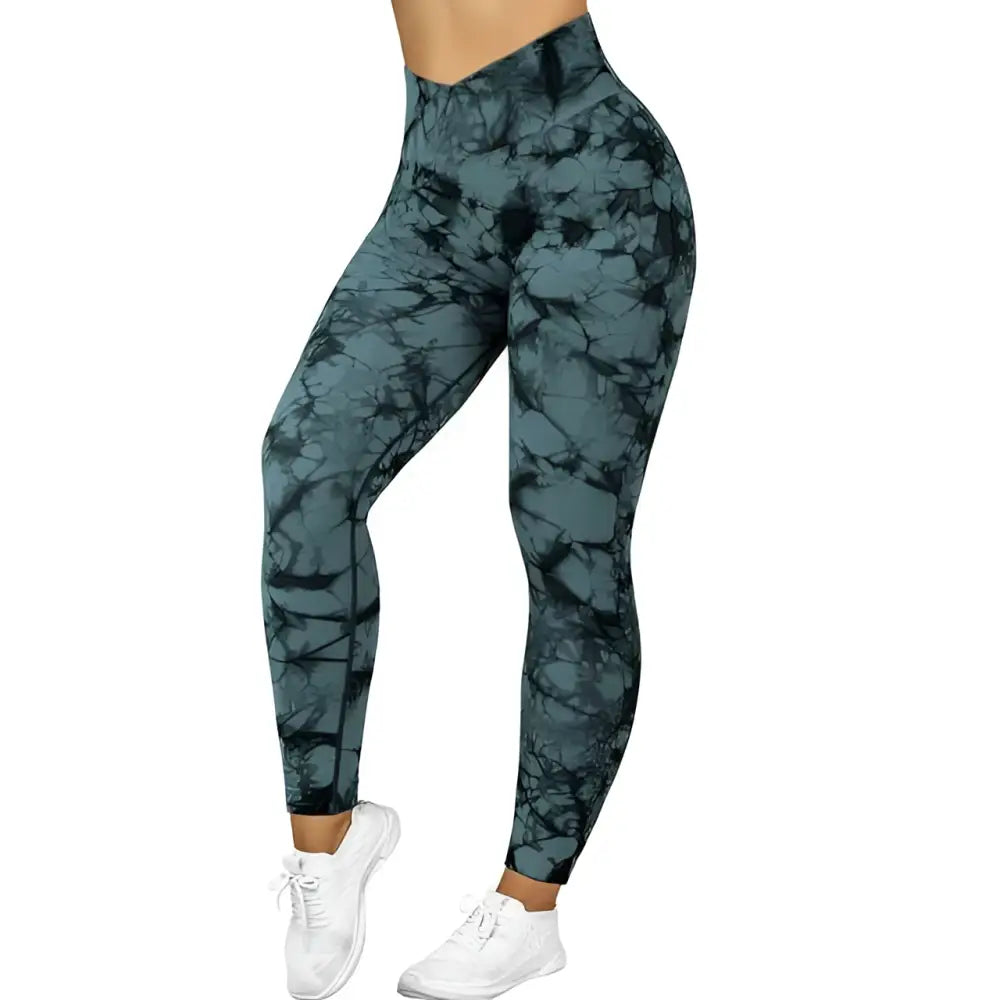 Teal and black seamless tie dye high waisted yoga leggings women perfect for workout or casual wear