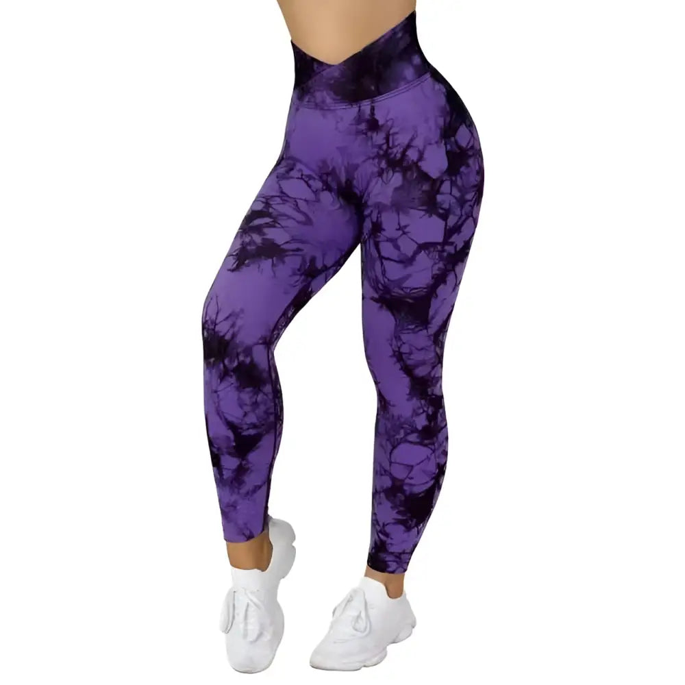 Seamless tie dye purple and black dye leggings women high waisted yoga pants for comfortable activewear use