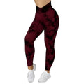 Seamless tie dye high waisted yoga leggings for women in maroon and black with a comfortable stretch fit