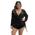 Seamoly plus size black swimsuit sheer romper cover up with long sleeves white inner lining and side ties