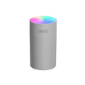 Gray cylindrical second generation colorful cup humidifier usb with rainbow-lit top and humidifier label