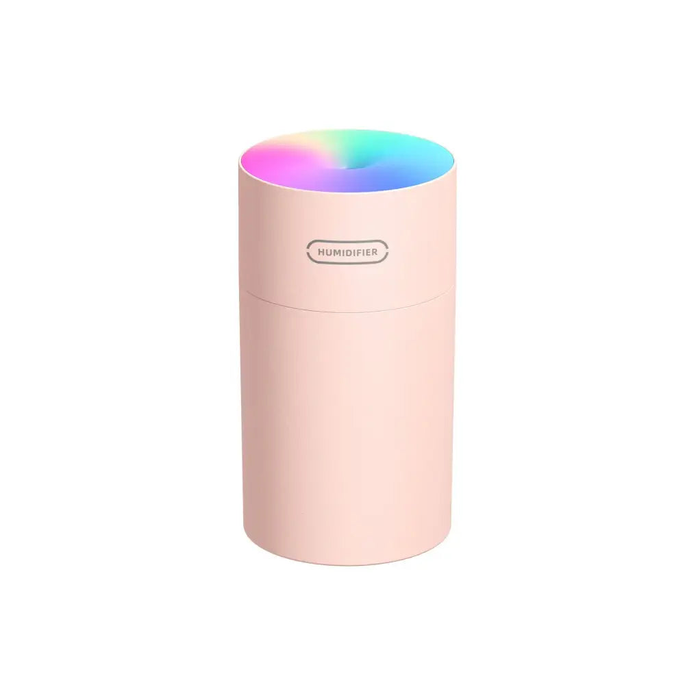 Pastel pink second generation colorful cup humidifier usb with rainbow led light ring and cylindrical design
