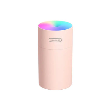 Pastel pink second generation colorful cup humidifier usb with rainbow led light ring and cylindrical design