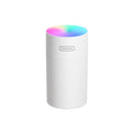 White cylindrical second generation colorful cup humidifier usb with rainbow-lit top and humidifier label