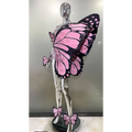 Sequin butterfly latin dance skirt dress with pink and black butterfly wings on chrome mannequin made of net yarn stretch