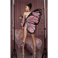 Sequin butterfly latin dance skirt dress with shimmering pink and black butterfly-winged bodysuit and glittery accents