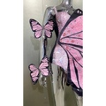 Pink and black sequin butterfly latin dance skirt dress with sequined wings made of net yarn stretch fabric
