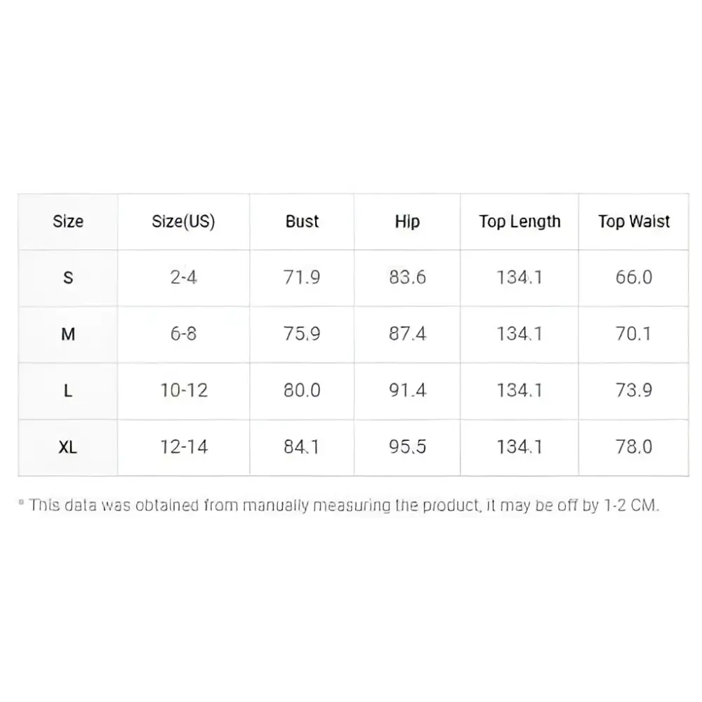 Size chart for sequined angel shimmering gold long sleeve round neck evening dress with measurements in cm and inches