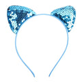 Light blue sequined cat ear sweet headband hairpin made of shiny fabric for cartoon sweet headband style