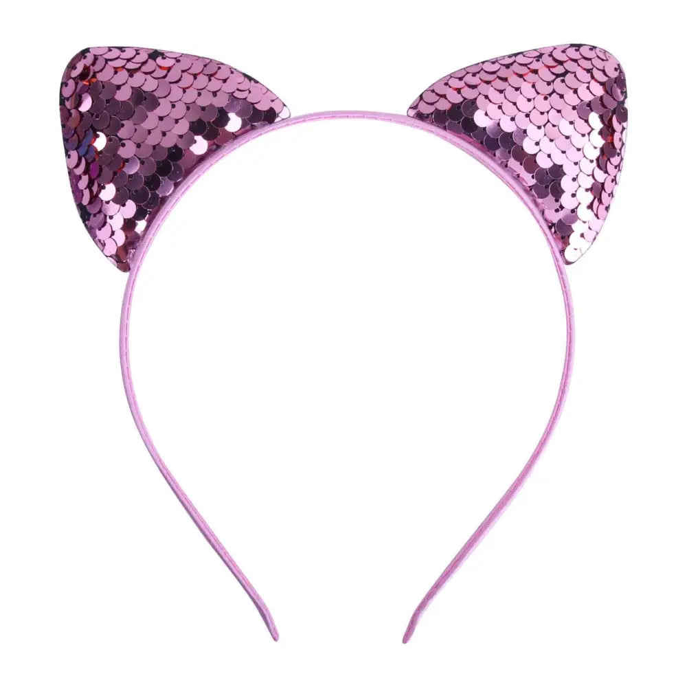 Pink sequined cat ear sweet headband hairpin made of sparkling fabric for cartoon sweet headband style