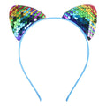 Rainbow sequined cat ear sweet headband hairpin with light blue elastic band for cartoon sweet headband style
