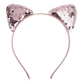 A delicate rose gold sequined cat ear sweet headband hairpin with a soft flexible band for comfortable wear