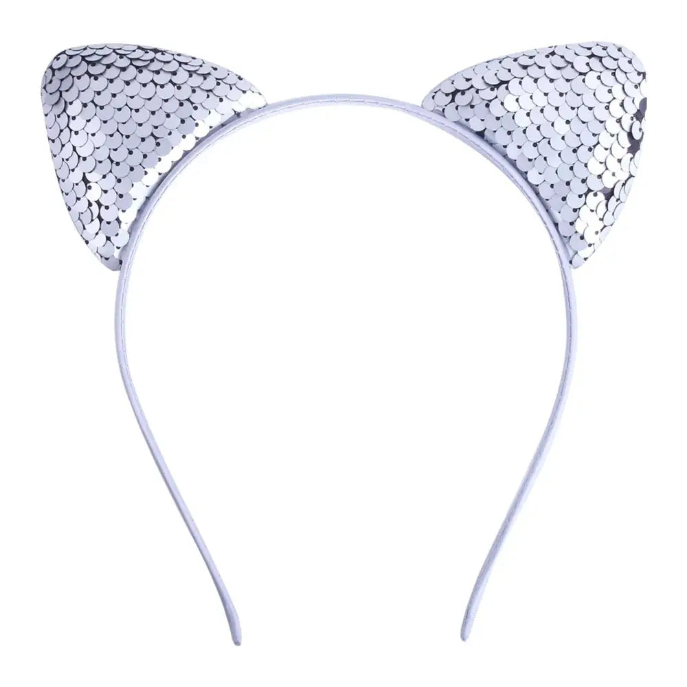 Silver sequined cat ear sweet headband hairpin with cartoon style for stylish hair accessory use