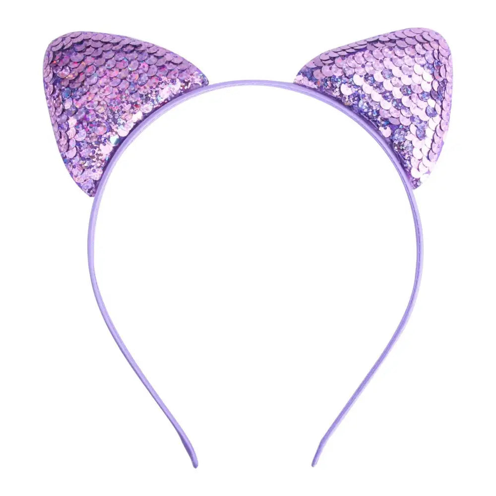 Purple sequined cat ear sweet headband hairpin made of sparkling material for a cartoon sweet headband look