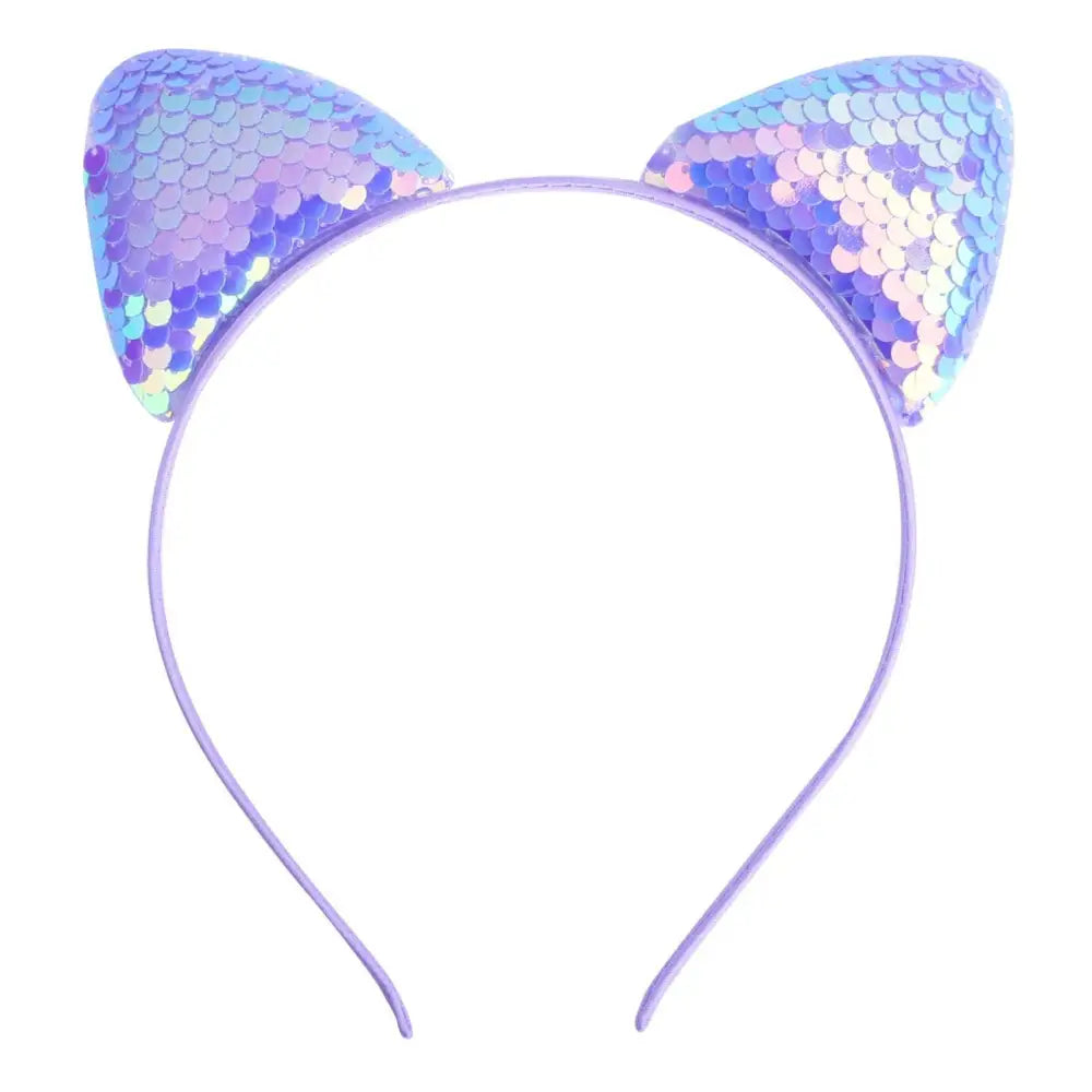 Purple sequined cat ear sweet headband hairpin made of sequins for a cartoon sweet headband look