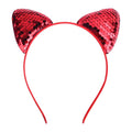 Red sequined cat ear sweet headband hairpin made of shiny fabric for cute cartoon sweet headband style