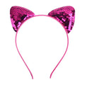 Pink sequined cat ear sweet headband hairpin made of sparkling fabric for cartoon and playful fashion looks