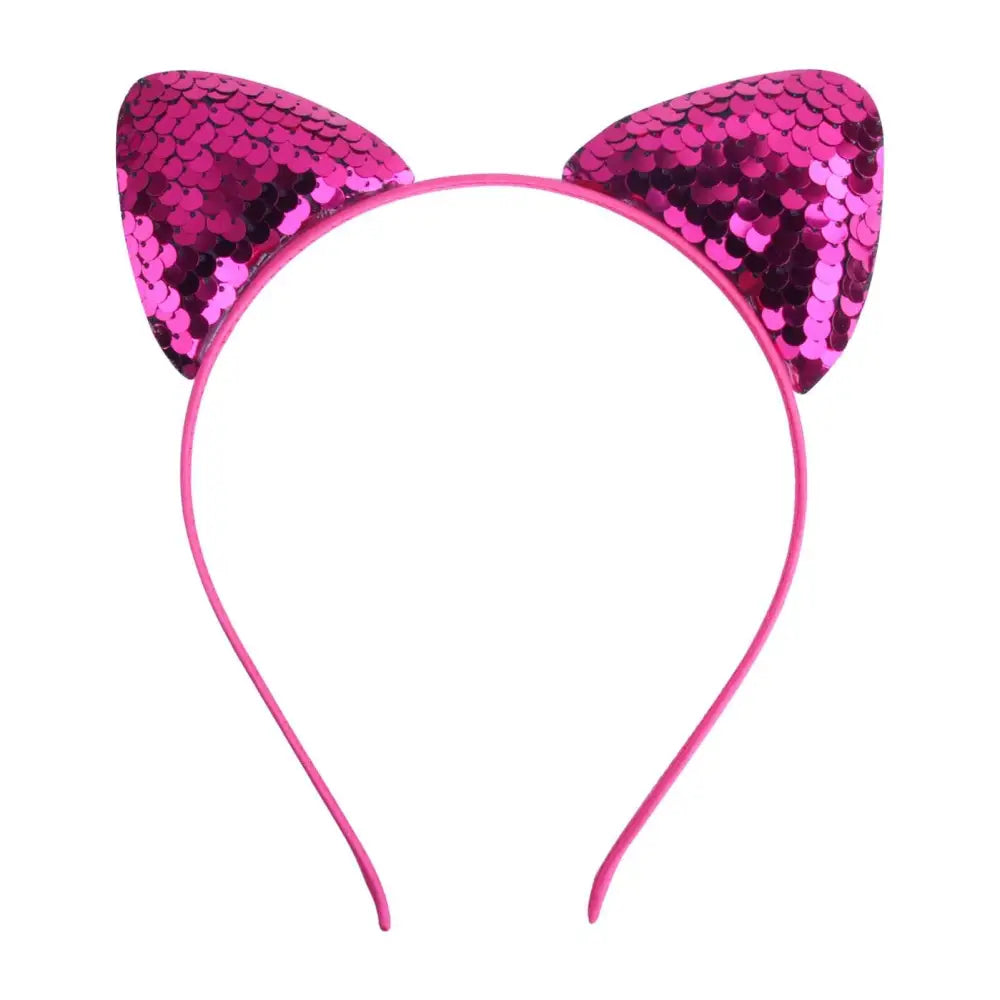 Pink sequined cat ear sweet headband hairpin made of sparkling fabric for cartoon and playful fashion looks