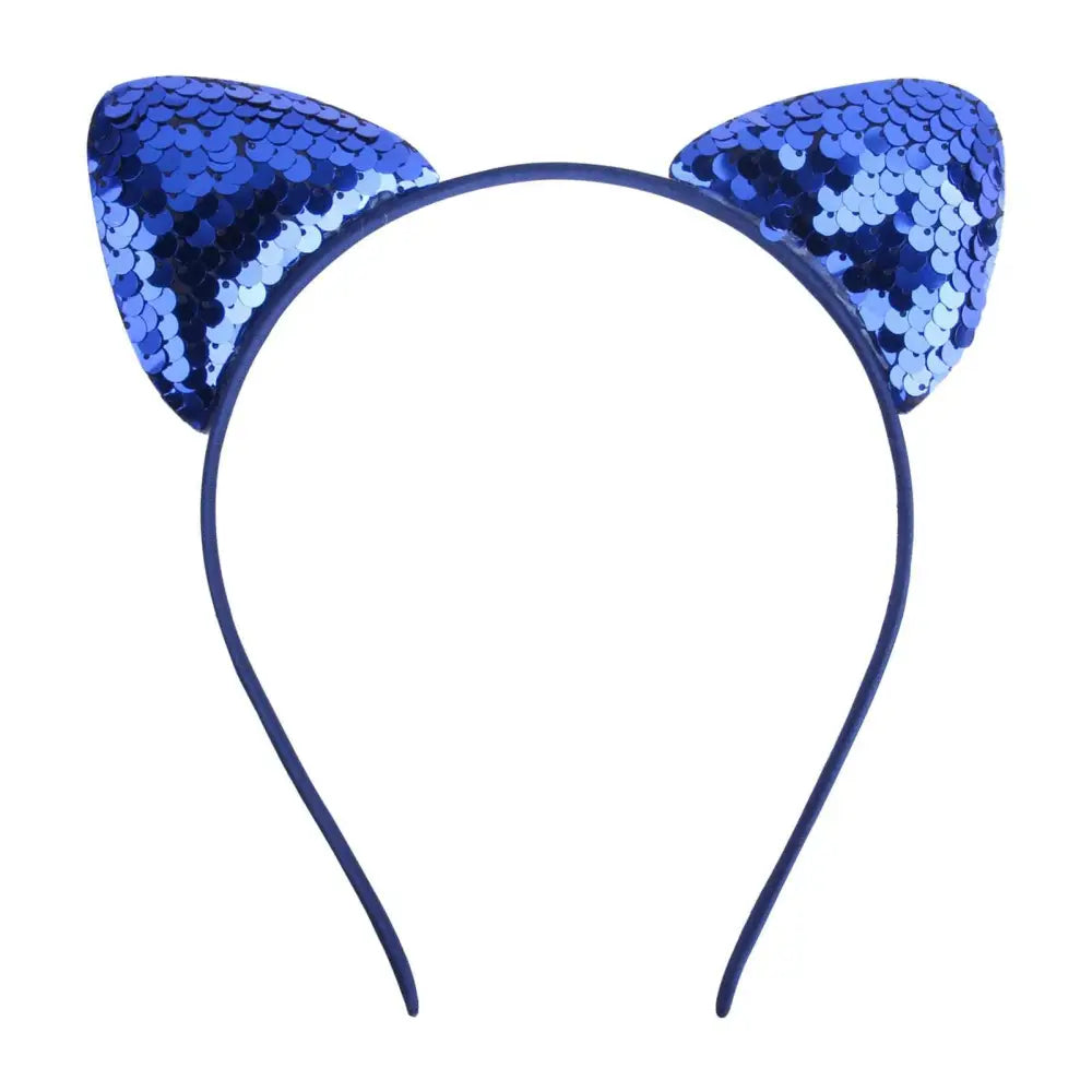 Blue sequined cat ear sweet headband hairpin made of sparkling fabric in a cartoon sweet headband design