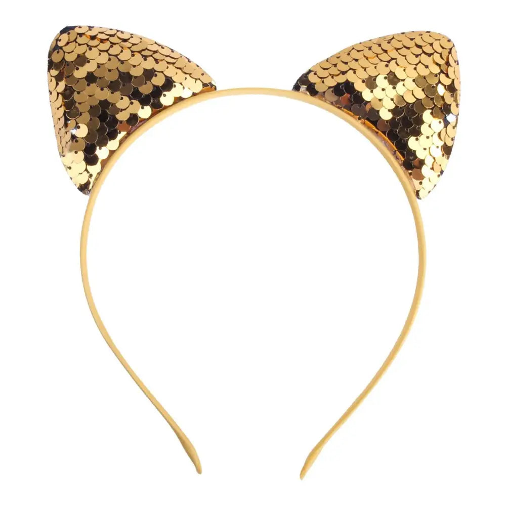 Gold sequined cat ear sweet headband hairpin featuring a cartoon sweet headband design for festive wear