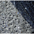 Sequined pearl embroidery lace asymmetric dress featuring navy blue and silver mesh with dazzling gold sequined accents