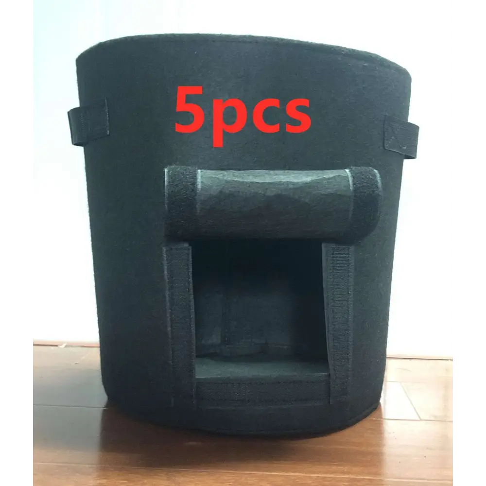Black felt fabric planting bag with reinforced handles and rectangular window for potato planting bags set of 3