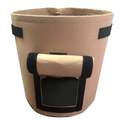 Beige fabric planting bag with black reinforced straps and roll-top handle for potato planting bags set of 3 with windows