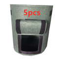 Gray felt fabric planting bag with black trim and roll-up flap in a set of 3 potato planting bags with windows