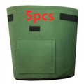 Green fabric planting bag with black velcro strips and a front pocket from set of 3 potato planting bags with windows