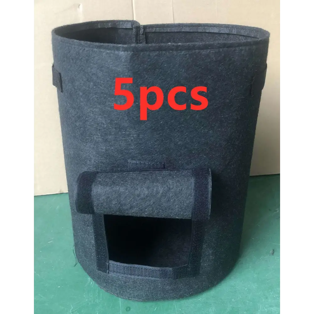 Dark gray felt fabric planting bag with rectangular opening and reinforced handles for potato planting bags set of 3