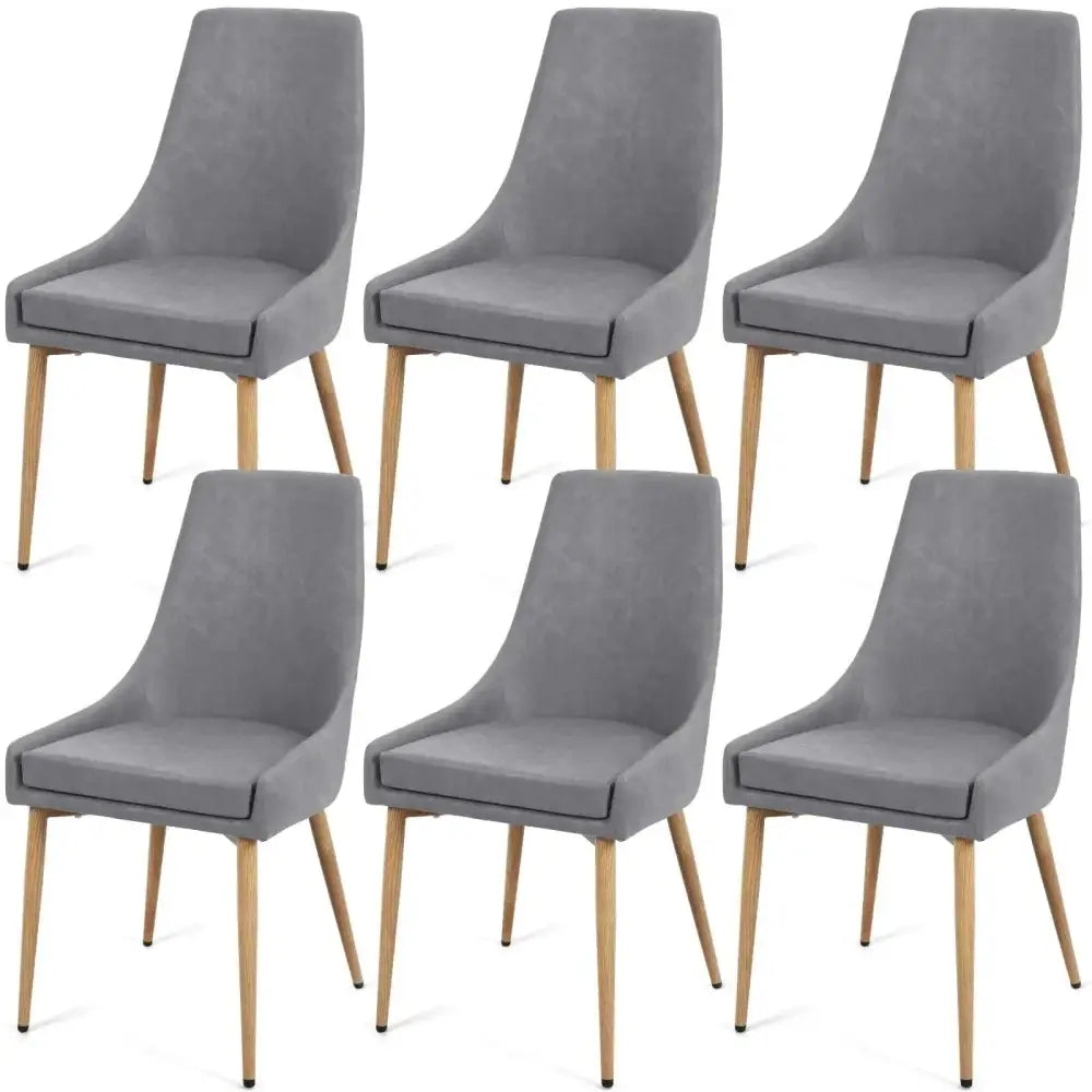 Set of 6 gray upholstered dining chairs with light wood legs modern design for dining room seating chairs set