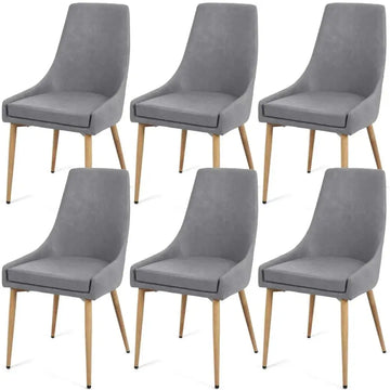 Set of 6 gray upholstered dining chairs with light wood legs modern design for dining room seating chairs set
