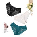 Three lace-trimmed sexy hipster panties in black white and teal pack lace underwear for comfortable daily wear