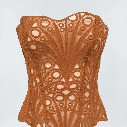 Sexy Hollow Out Corset Top Women Lace Double - layer Streetwear Party Club Corset Clothing - Royalessencelux