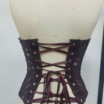 Sexy Hollow Out Corset Top Women Lace Double - layer Streetwear Party Club Corset Clothing - Royalessencelux