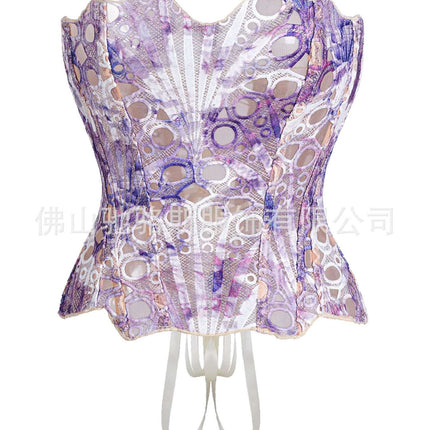 Sexy Hollow Out Corset Top Women Lace Double - layer Streetwear Party Club Corset Clothing - Royalessencelux