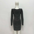 Black long sleeve sexy rhinestone bandage mini dress adorned with sparkling silver rhinestones all over surface