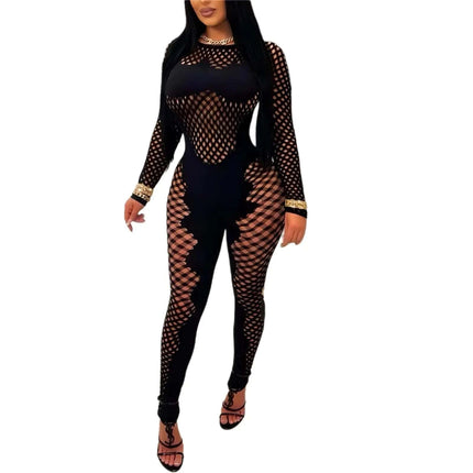 Sexy Womens Club Outfits Jumpsuit Long Sleeves Lace Jumpsuit Jumpsuits For Women Sexy (Black S) - Royalessencelux