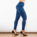 Shascullfites melody blue ripped lifting jeggings in denim jeans with high waist contoured design and ripped knees