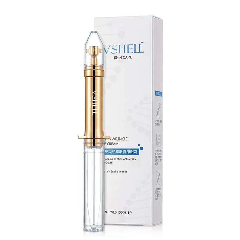 Gold-toned sleek modern design vshell skin care shellfish peptide anti-aging anti-wrinkle eye cream with clear glass body