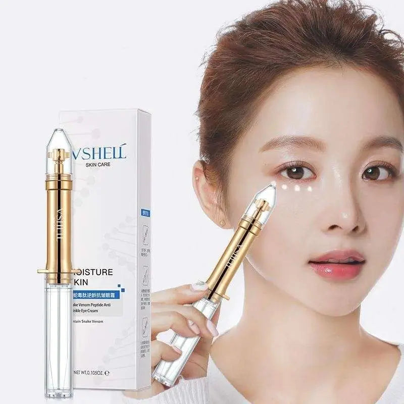 Gold and clear glass peptide anti-aging anti-wrinkle eye cream applicator with sleek modern design for shellfish peptide cream
