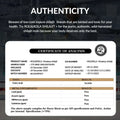Authenticity certificate for roli and rola himalaya shilajit resin 50g showing lab analysis for purity and nutrient absorption