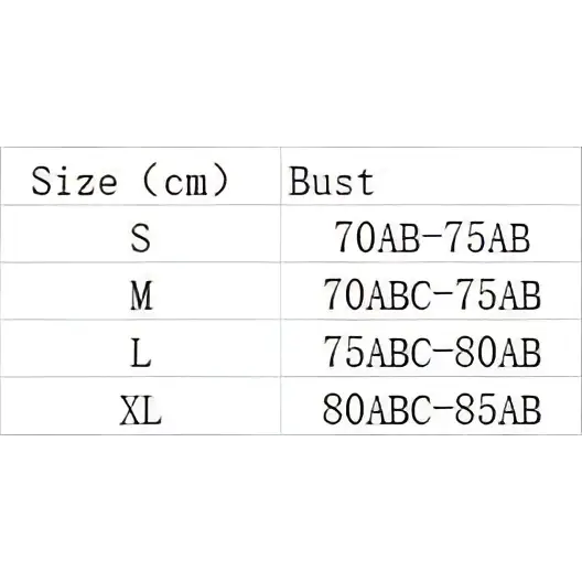 Size chart for shimmering pink satin luxury womens fashion bikini swimsuit showing bust in cm for sizes s to xl
