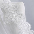 Short veil soft mesh sequined lace white with delicate floral embroidery and scattered silver sequins trim