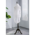 White short veil soft mesh sequined lace with intricate beaded scalloped edge displayed on dark wooden mannequin stand